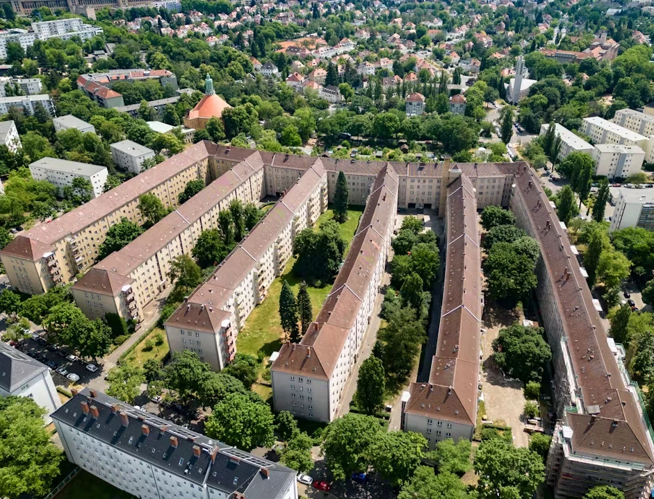 Aerial view - Housing and green courtyards