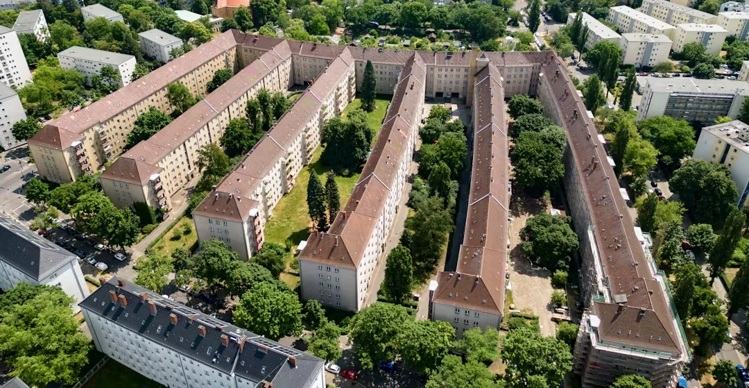 Aerial view - Housing and green courtyards