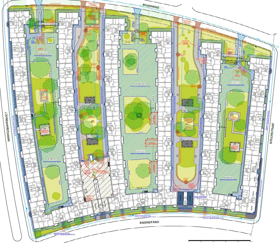 Site plan - Comb layout and courtyards