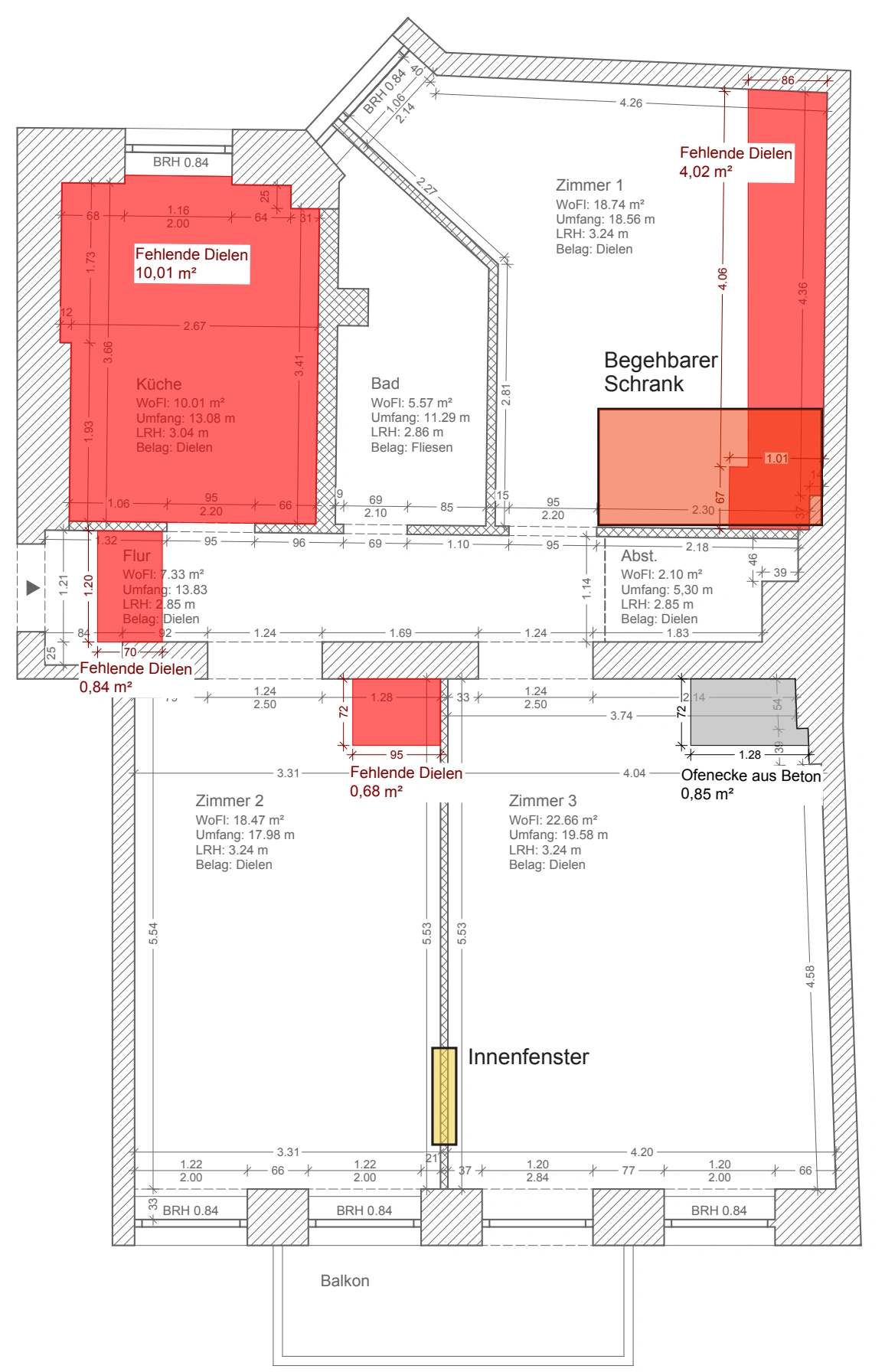 Grundriss - Dielenbestand und räumliche Eingriffe